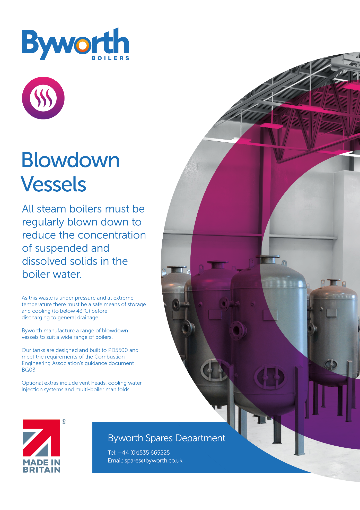 Picture of a document that contains information about blowdown vessels with a picture of a blowdown tank 